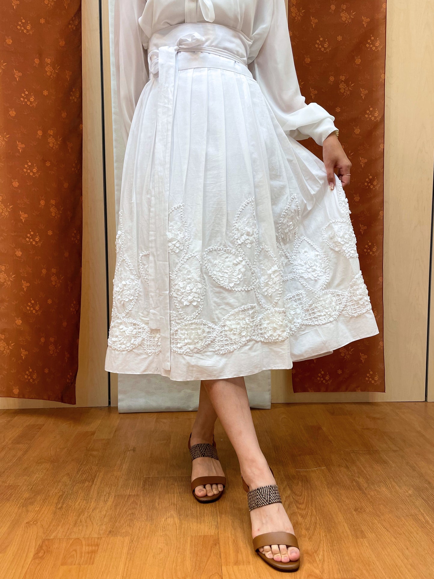 White Floral Wrap Skirt