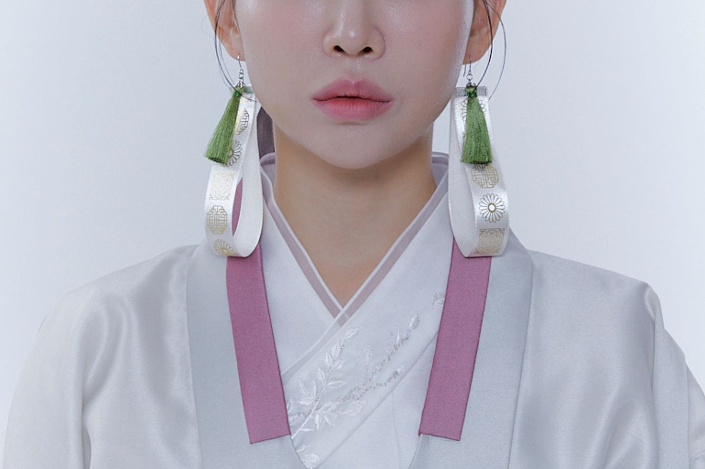 White & Green Hanbok Earrings