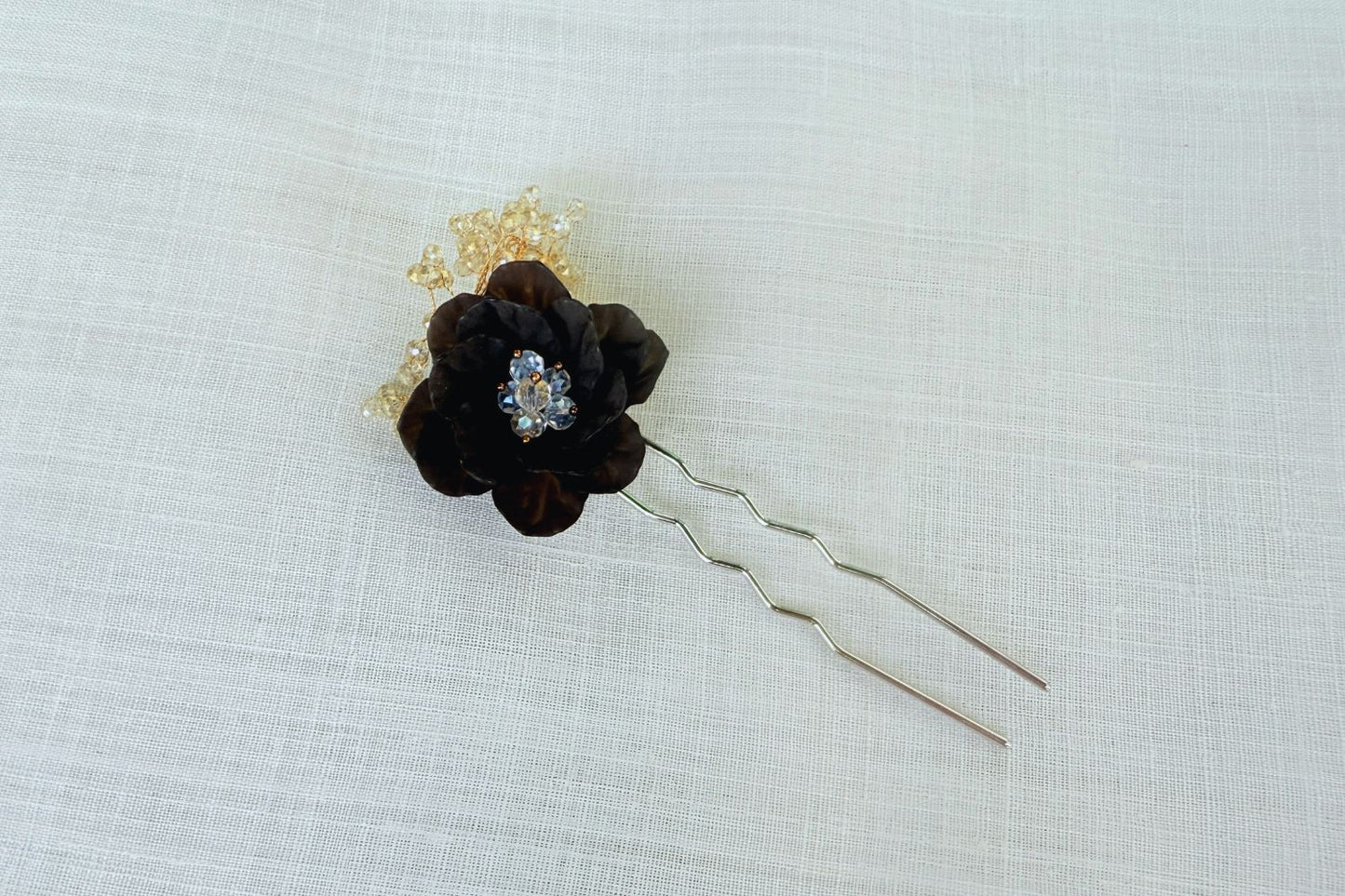 Zinnia Flower Traditional Korean Hair Pin (Black)