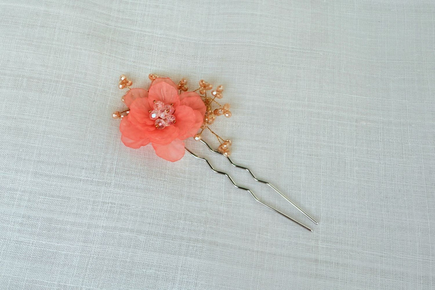 Zinnia Flower Traditional Korean Hair Pin (Coral color)