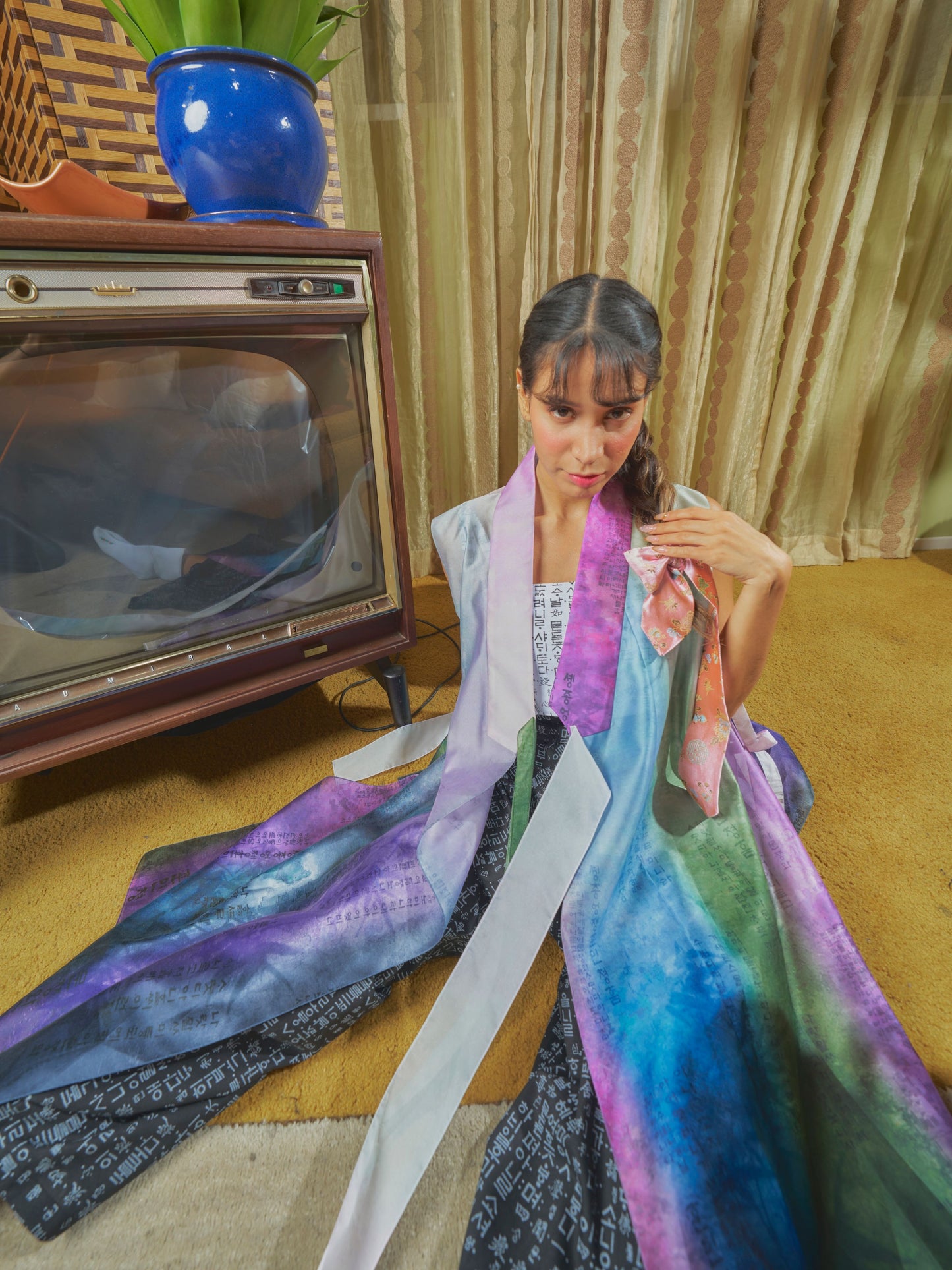 Rainbow Sheer Organza Long Vest