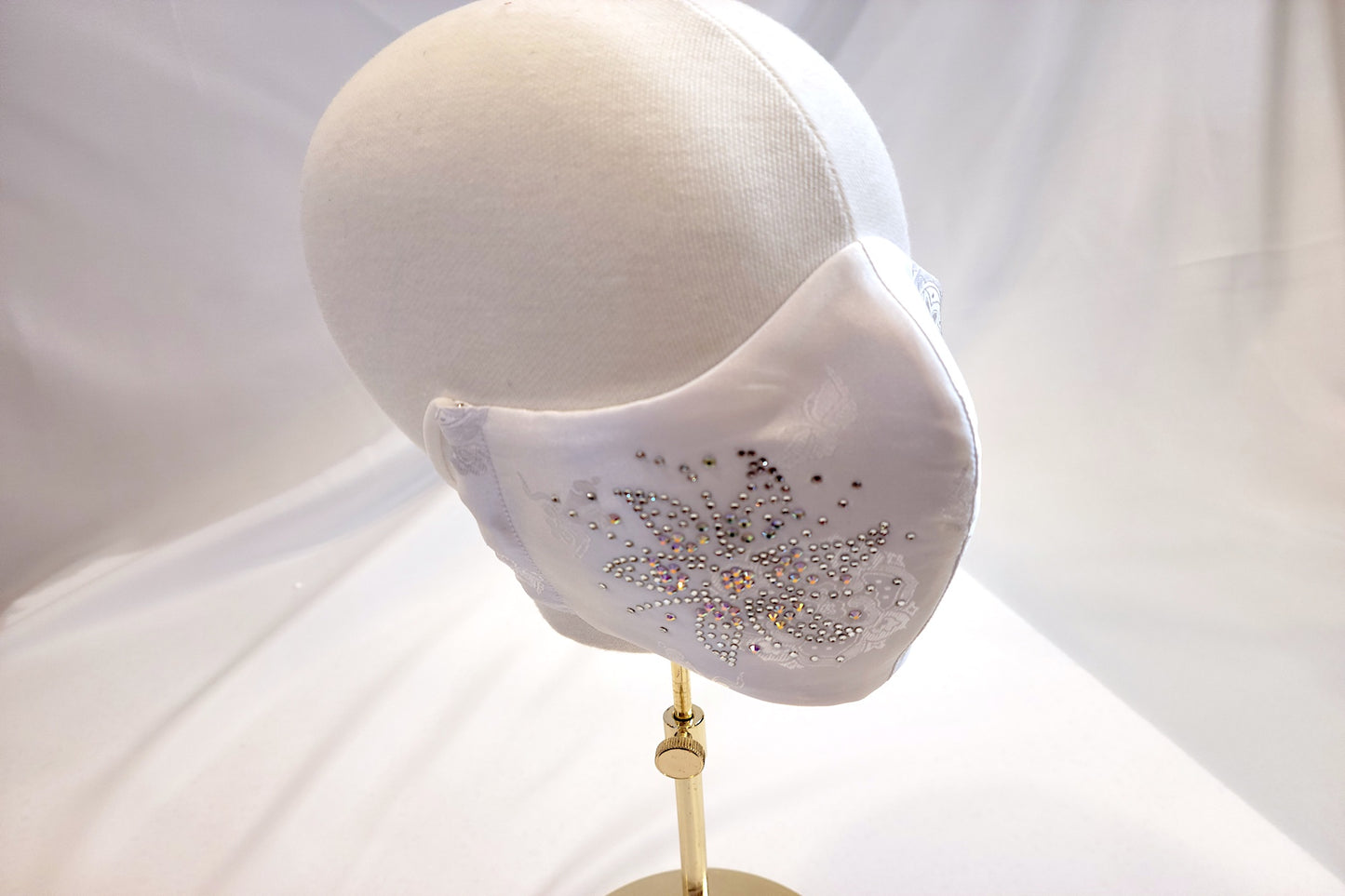 White Satin Rhinestone Mask