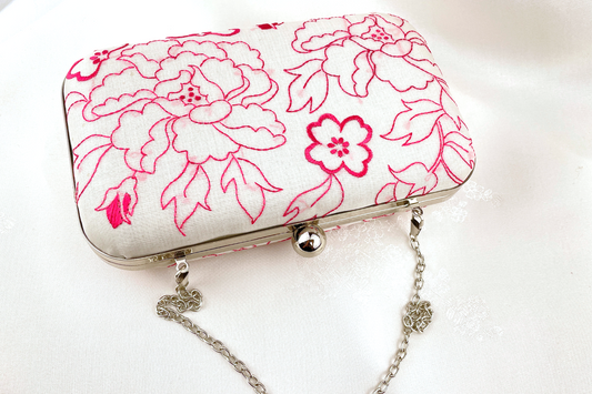 Red Floral Handmade Clutch Handbag
