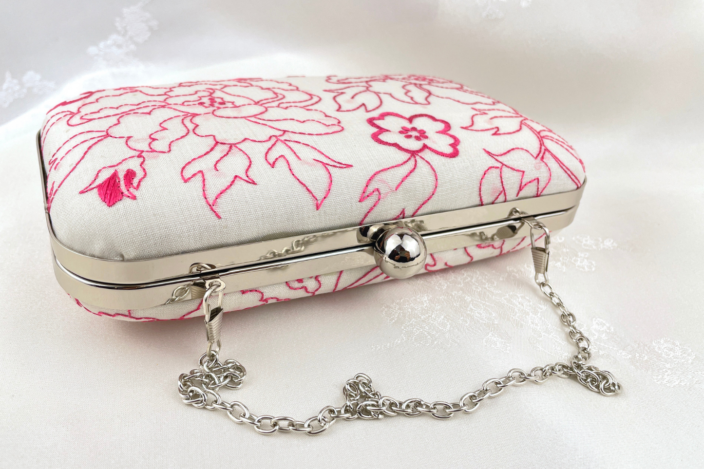 Red Floral Handmade Clutch Handbag