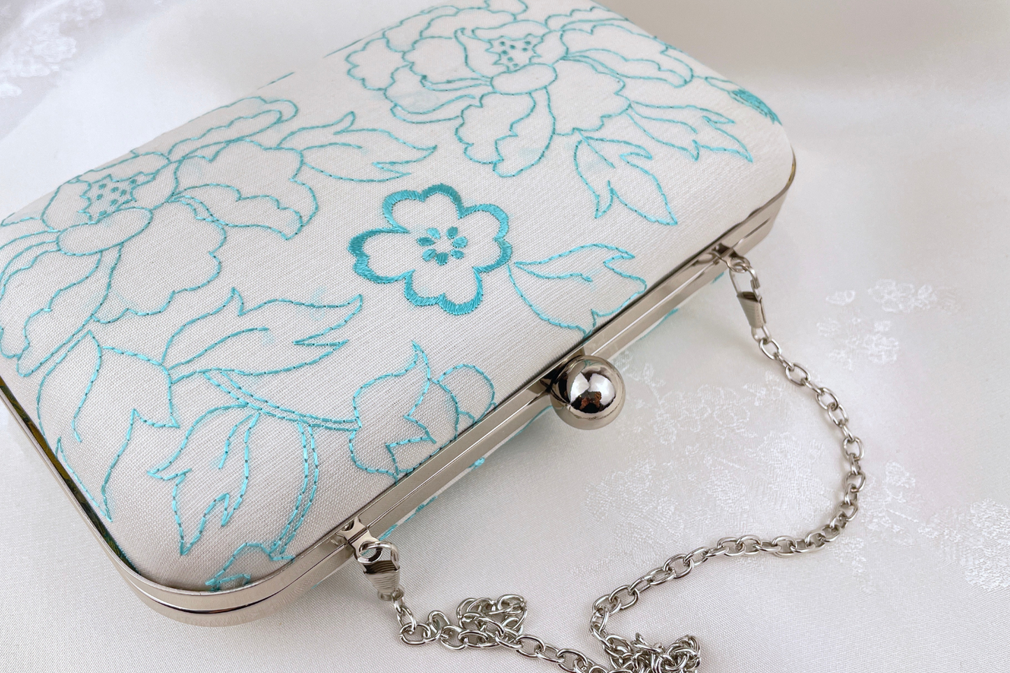 Blue Floral Handmade Clutch Handbag