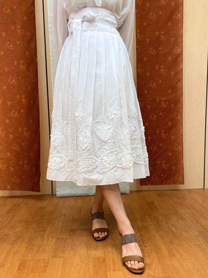 White Floral Wrap Skirt