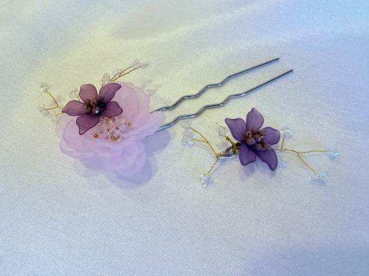 Purple Flower Modern Korean Hair Pin & Brooch - LEEHWA WEDDING