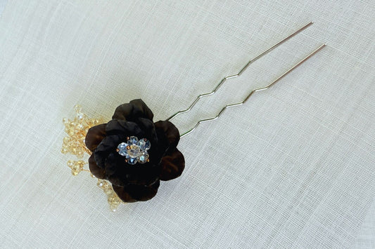 Zinnia Flower Traditional Korean Hair Pin (Black)