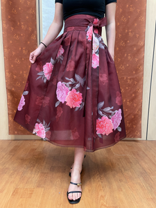 Burgundy Floral Wrap Skirt