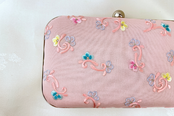 Pink Floral Handmade Clutch Handbag