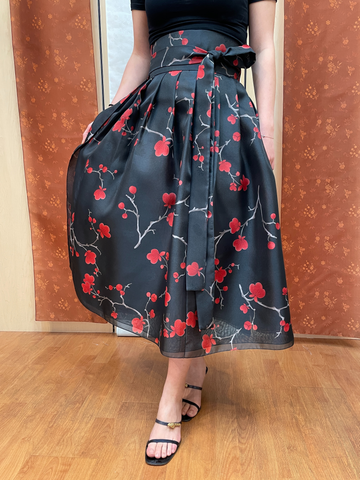 Black Cherry Floral Wrap Skirt