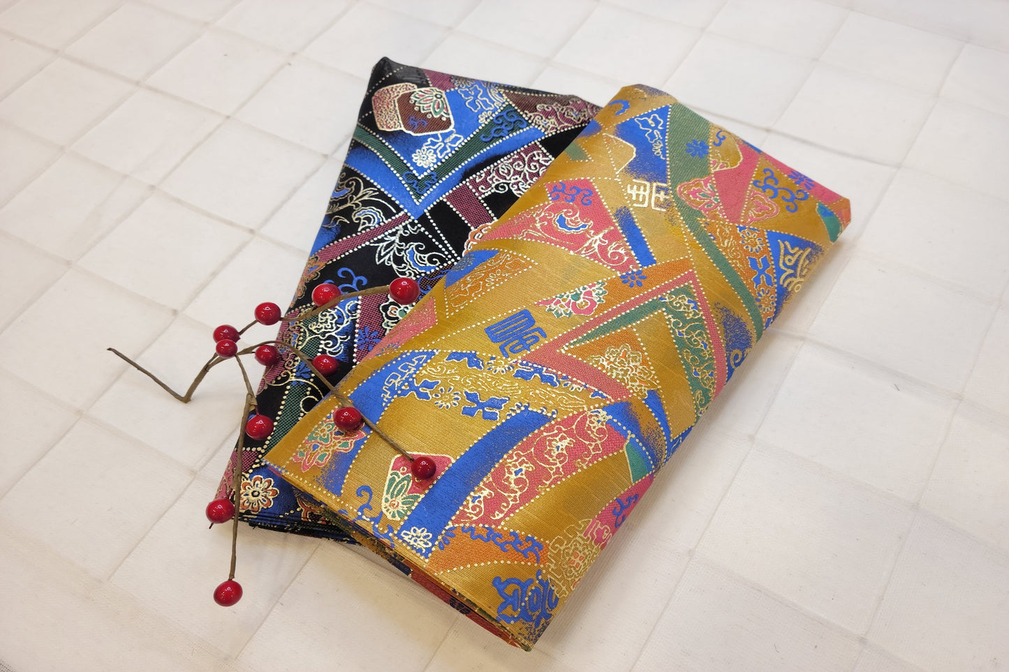 Festival Orange and Navy blue Bojagi Fabric