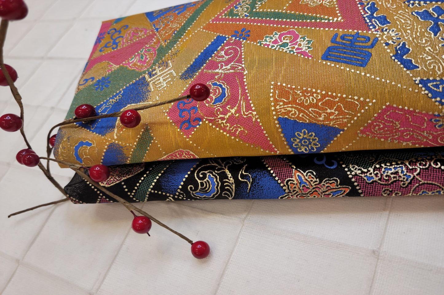 Festival Orange and Navy blue Bojagi Fabric