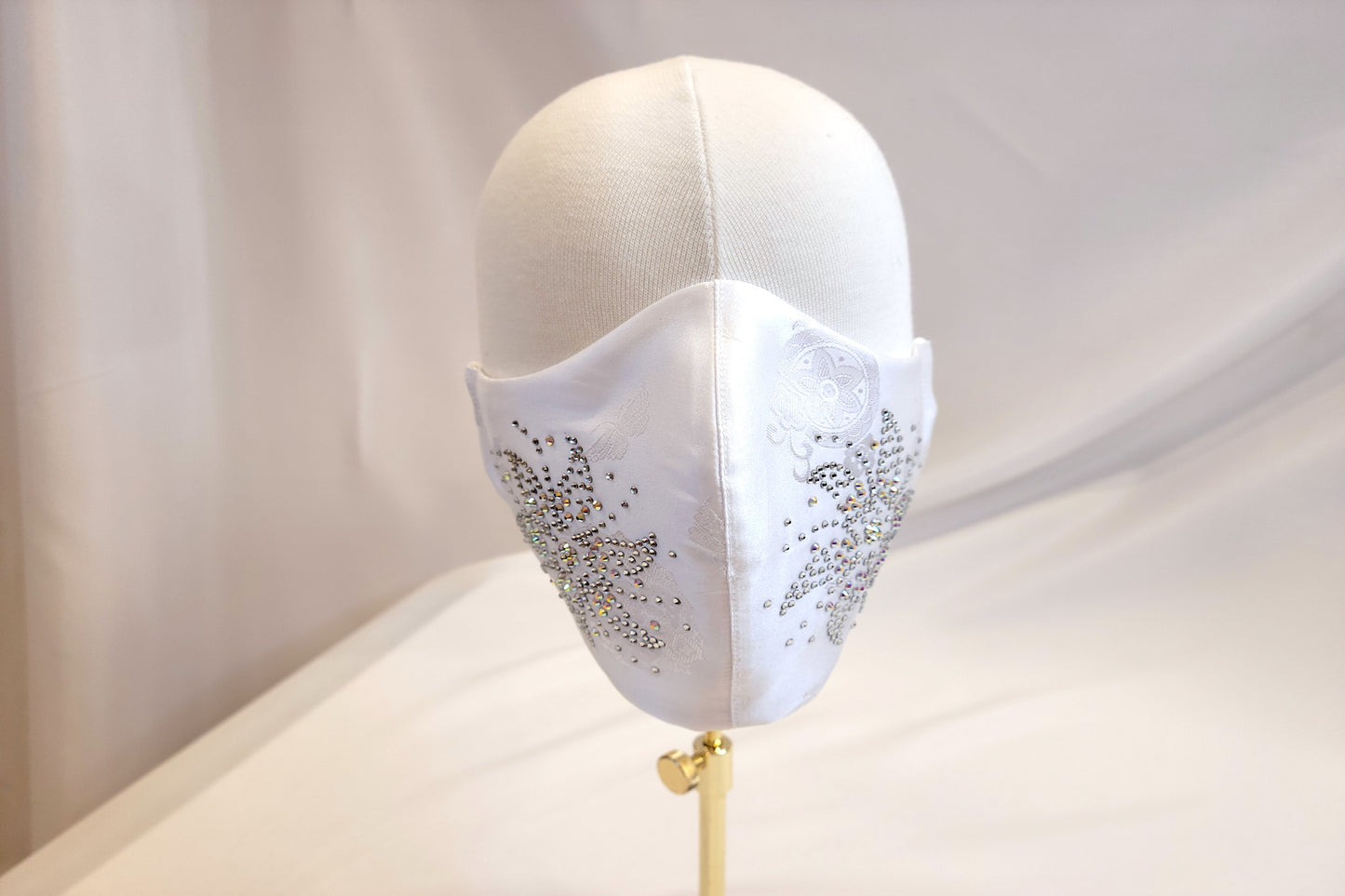 White Satin Rhinestone Mask