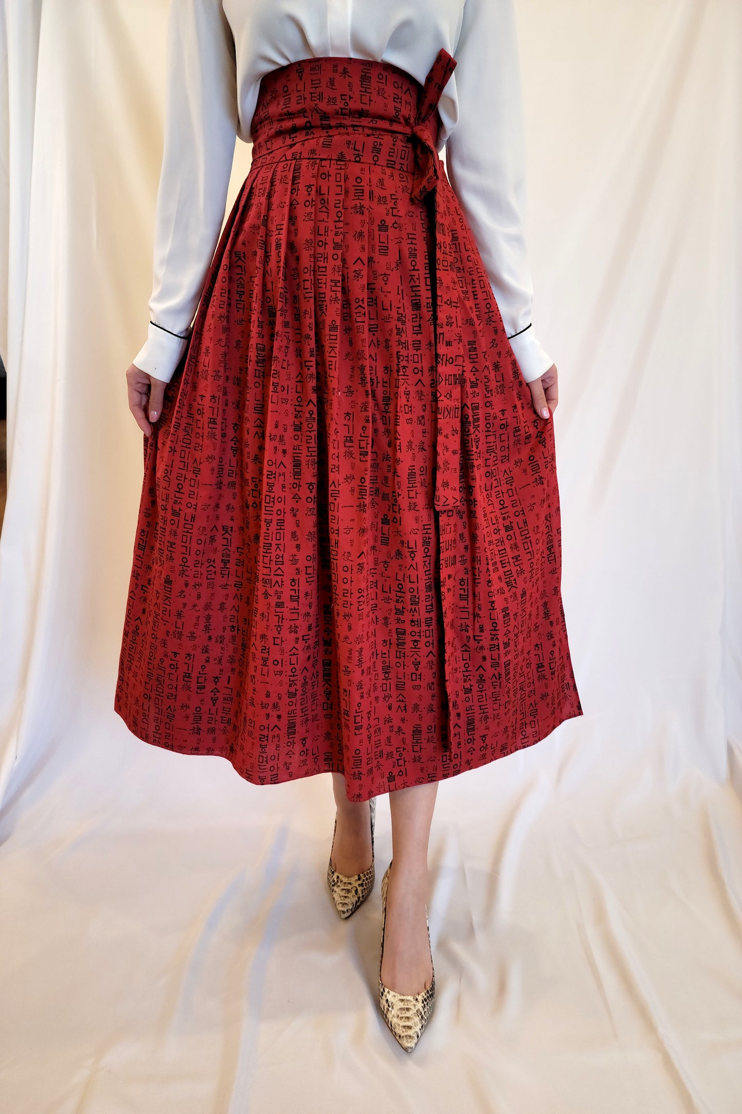 Red Hangul Wrap Skirt