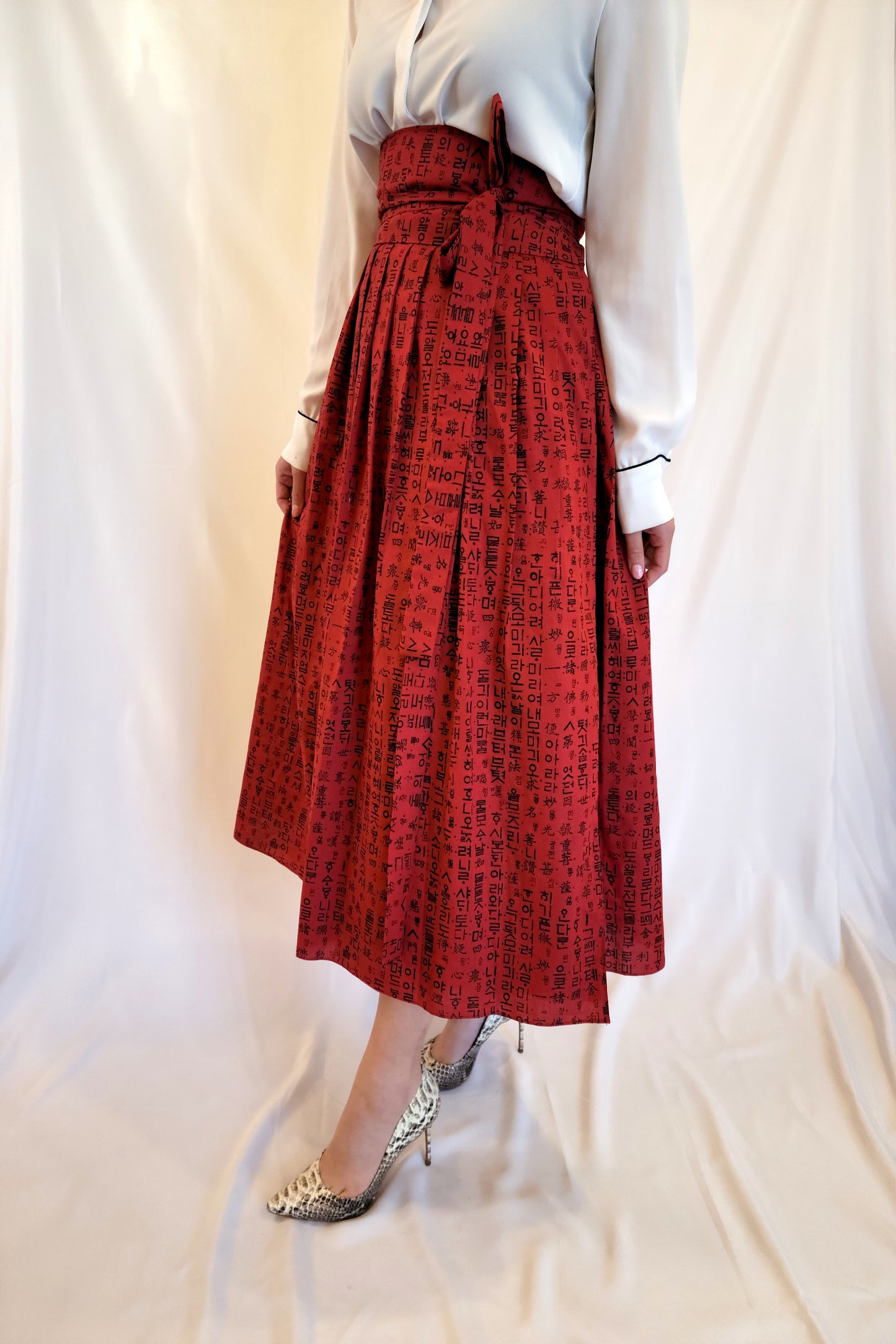 Red Hangul Wrap Skirt