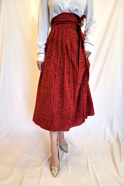 Red Hangul Wrap Skirt
