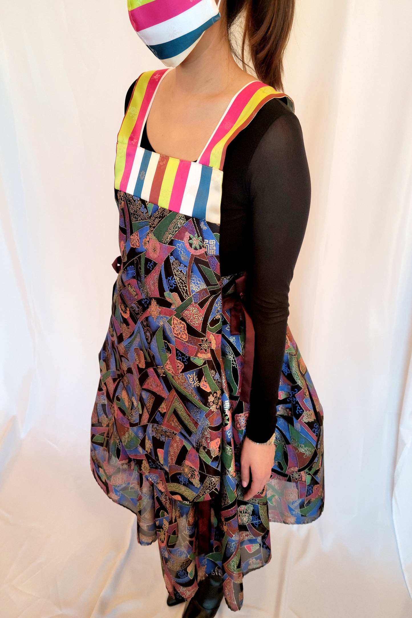 Hanbok Dangui Vest (Reversible) Blue/Gold/Burgundy