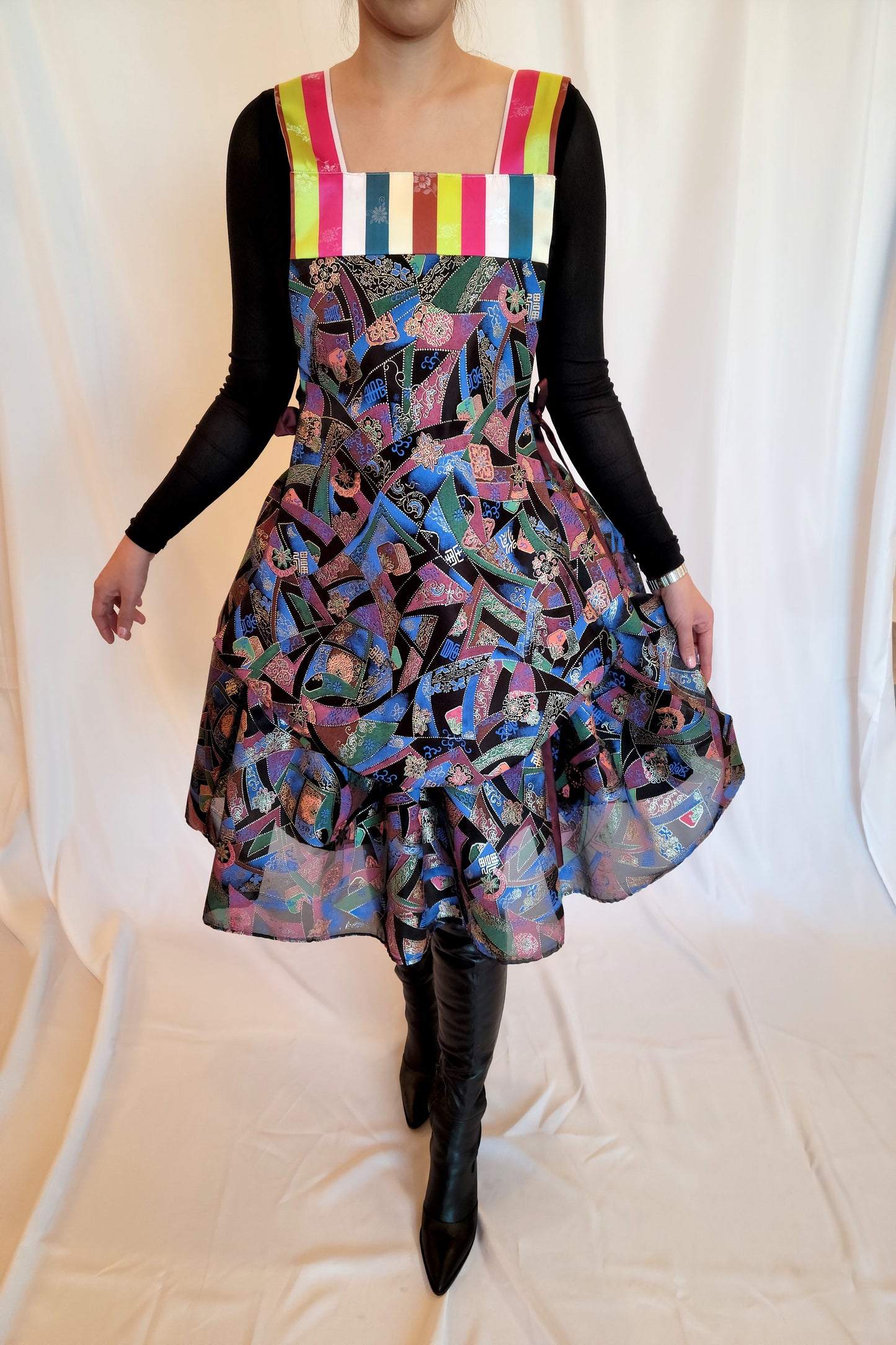 Hanbok Dangui Vest (Reversible) Blue/Gold/Burgundy