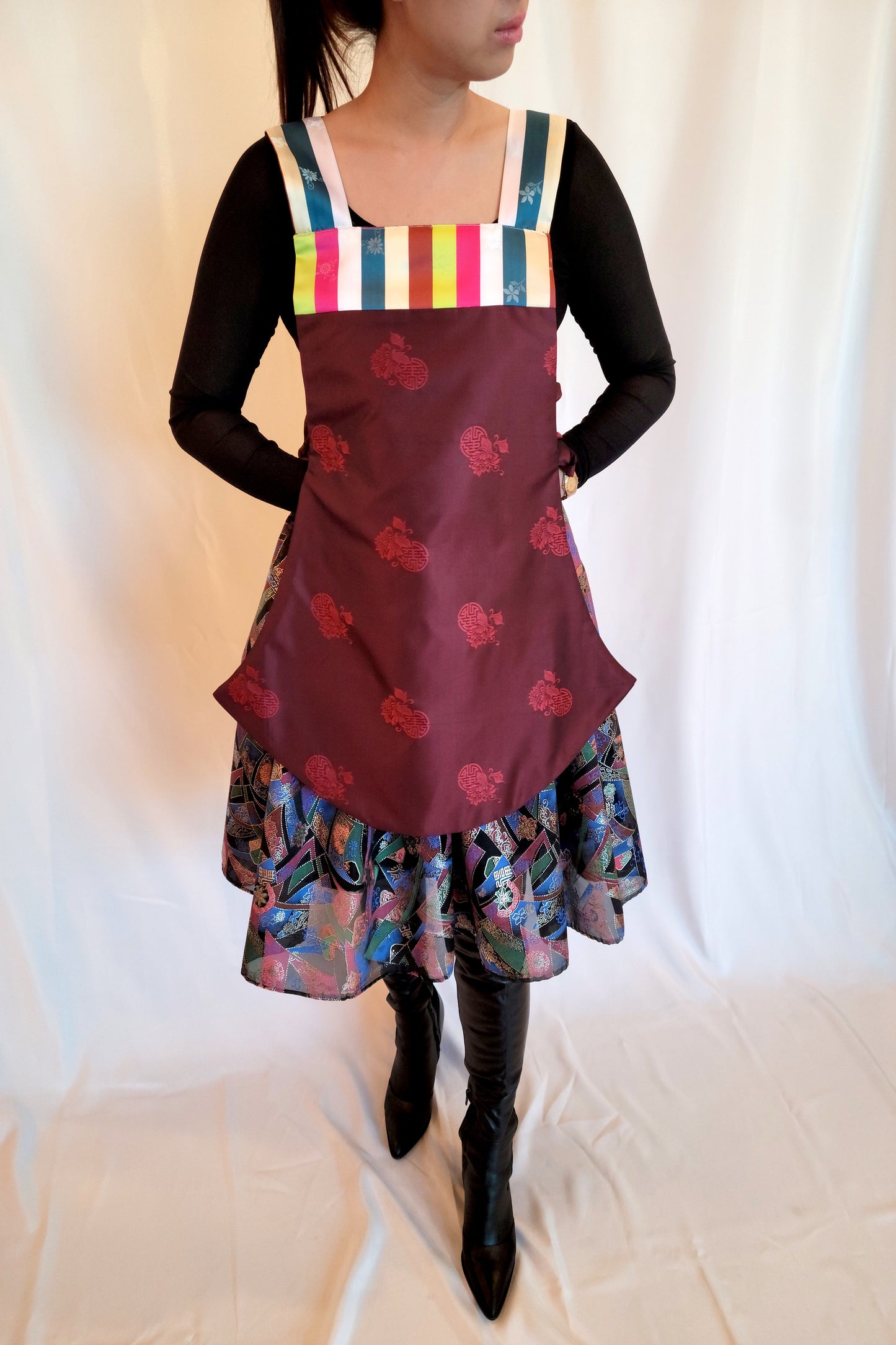 Hanbok Dangui Vest (Reversible) Blue/Gold/Burgundy