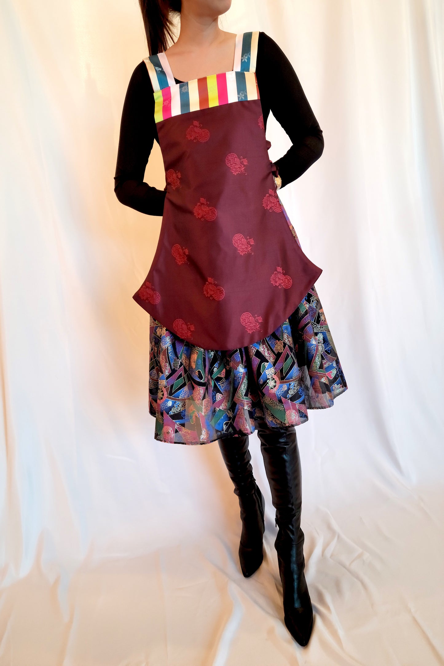 Hanbok Dangui Vest (Reversible) Blue/Gold/Burgundy
