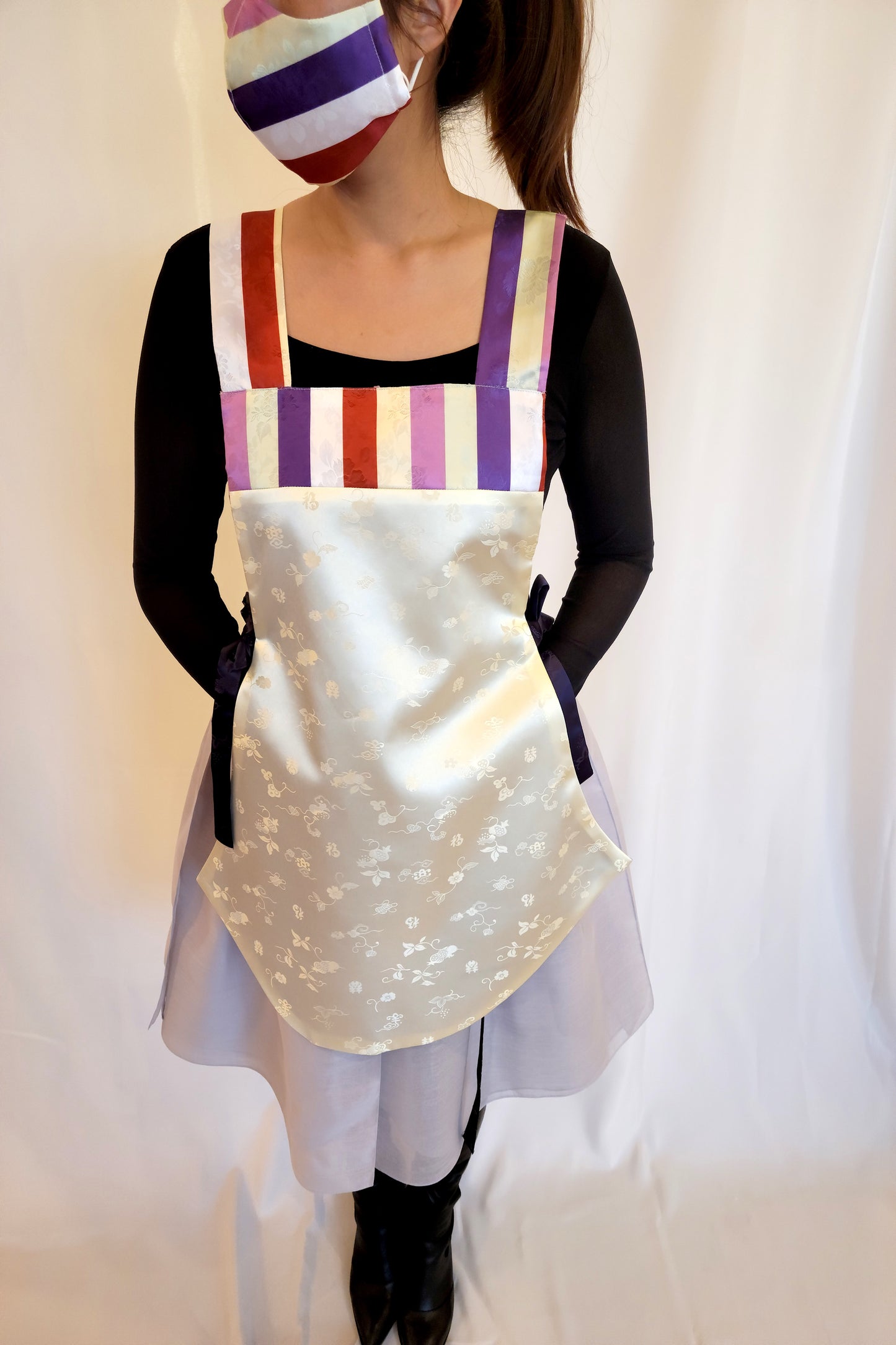 Hanbok Dangui Vest (Reversible) Ivory/Lavender Print