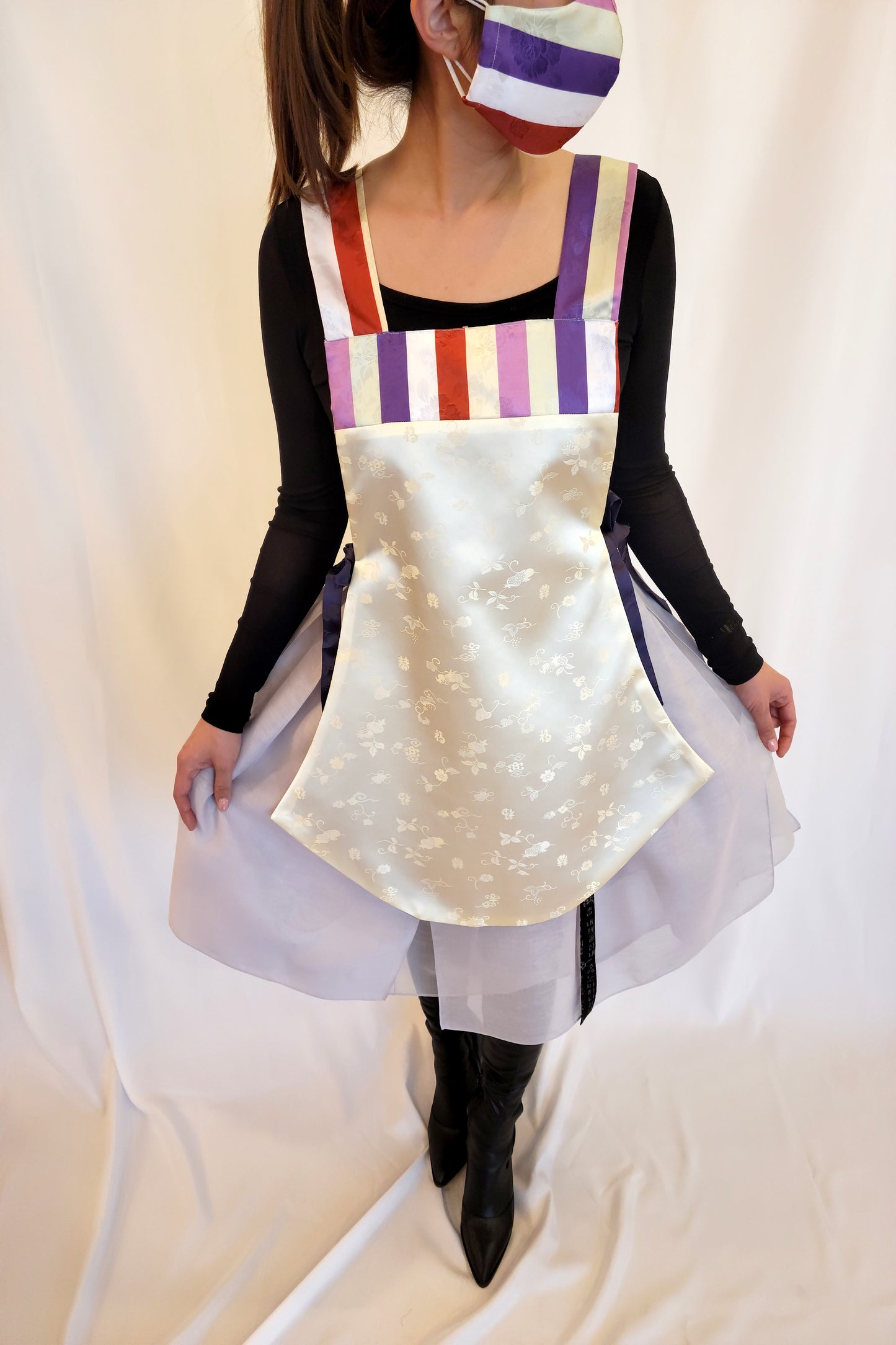 Hanbok Dangui Vest (Reversible) Ivory/Lavender Print