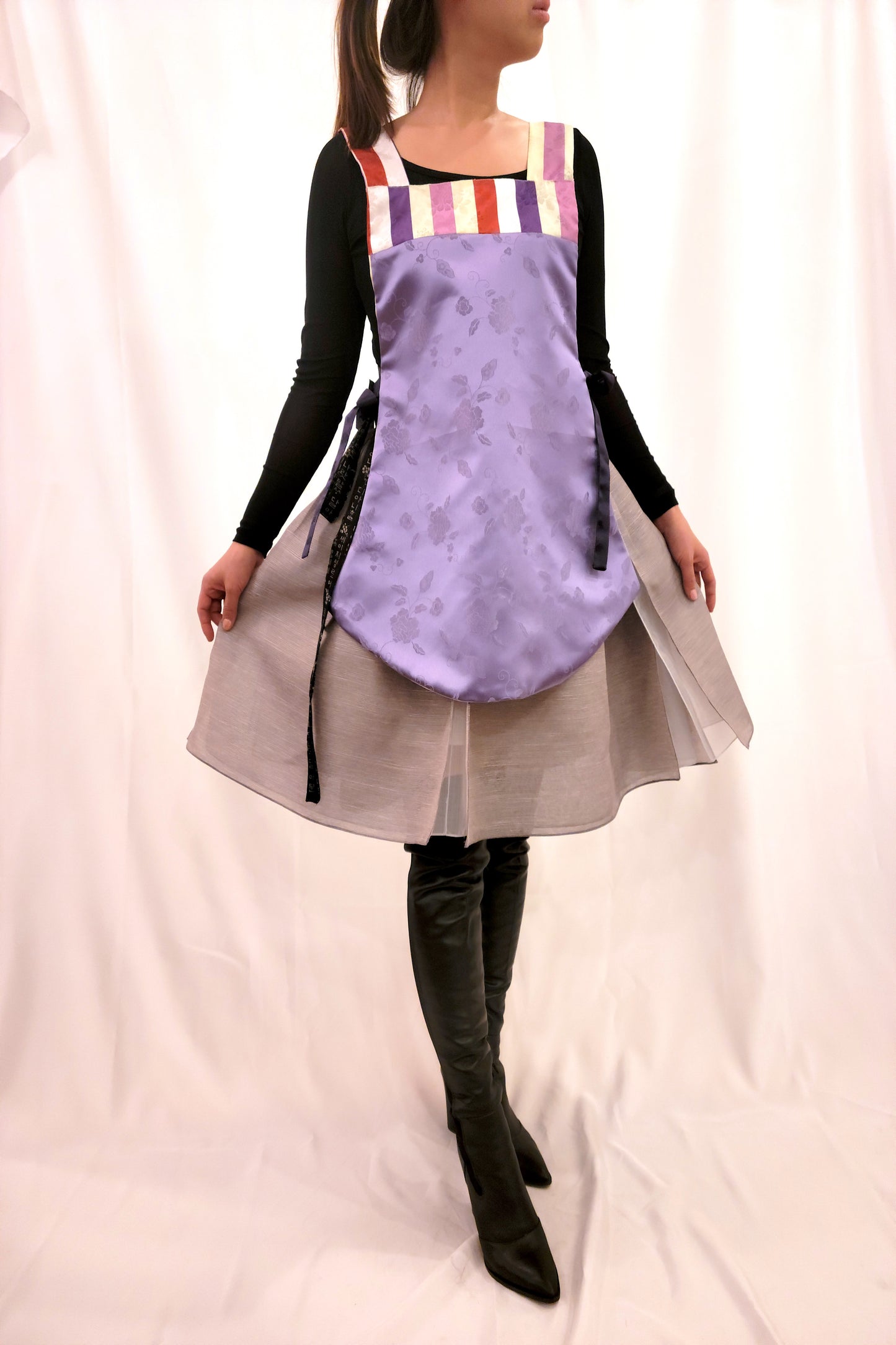 Hanbok Dangui Vest (Reversible) Ivory/Lavender Print