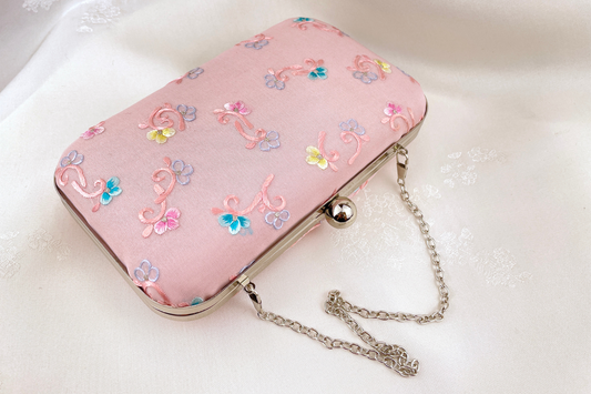 Pink Floral Handmade Clutch Handbag