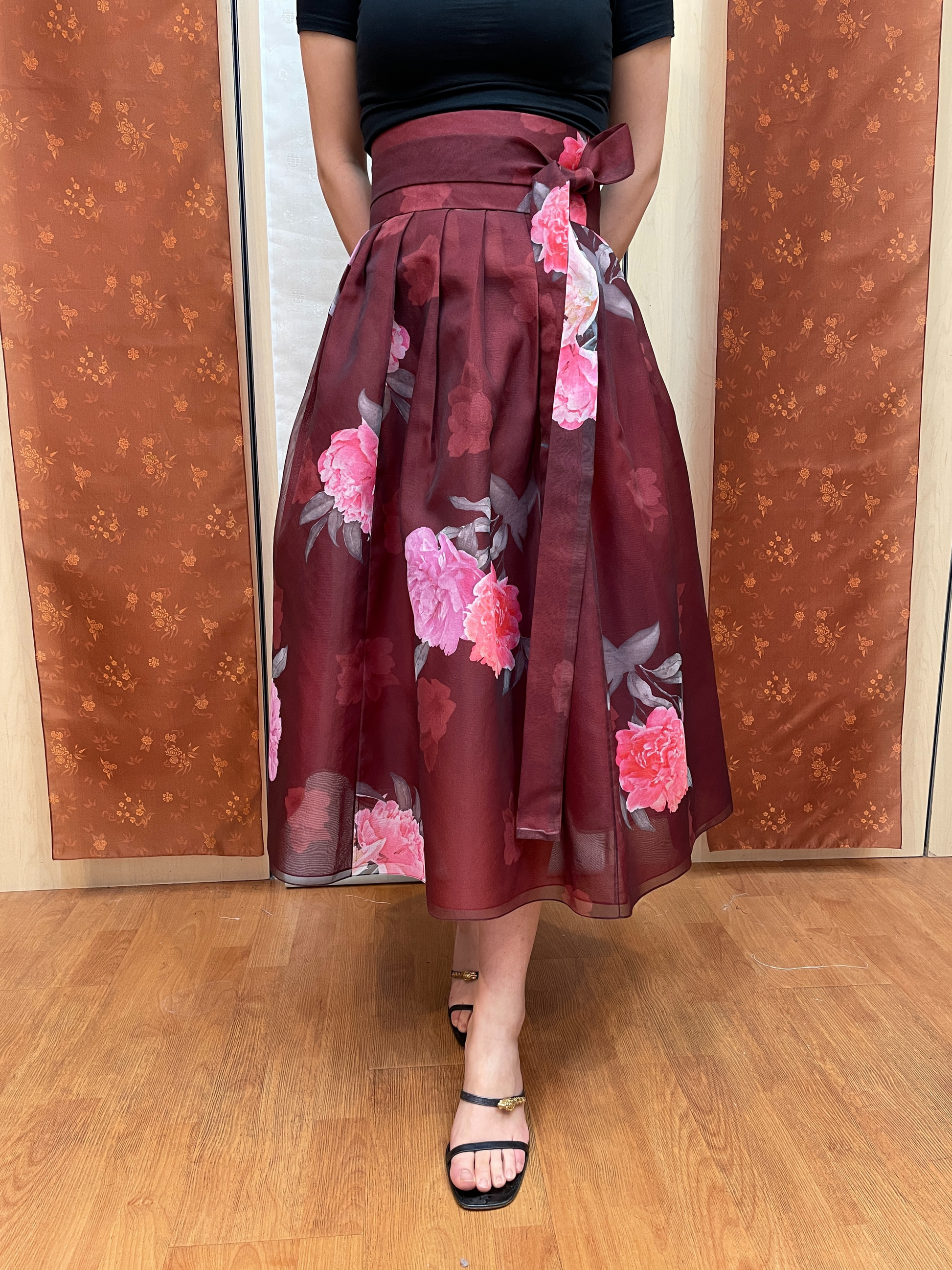 burgundy envelope skirt