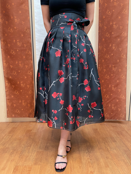 Black Cherry Floral Wrap Skirt