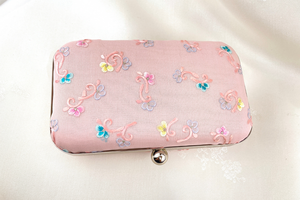 Pink Floral Handmade Clutch Handbag
