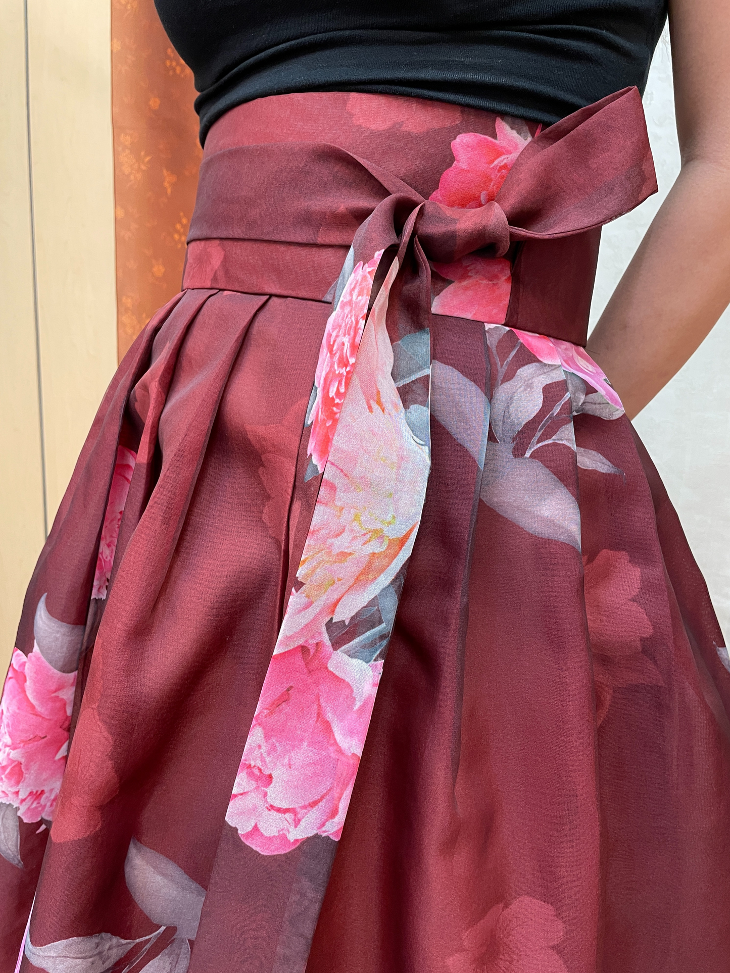 Burgundy Floral Wrap Skirt
