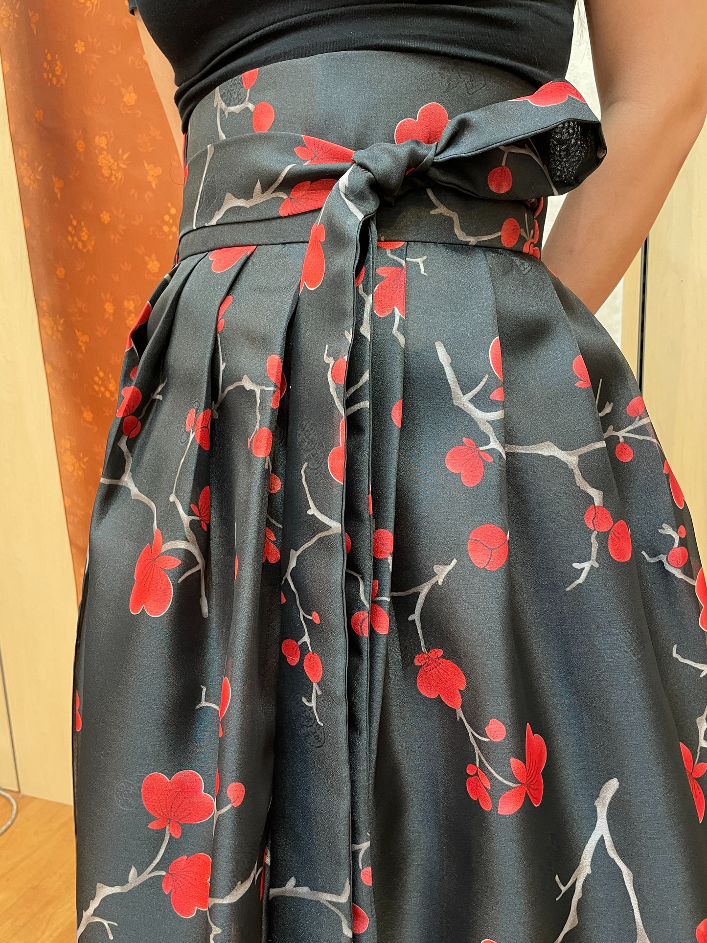 Black Cherry Floral Wrap Skirt
