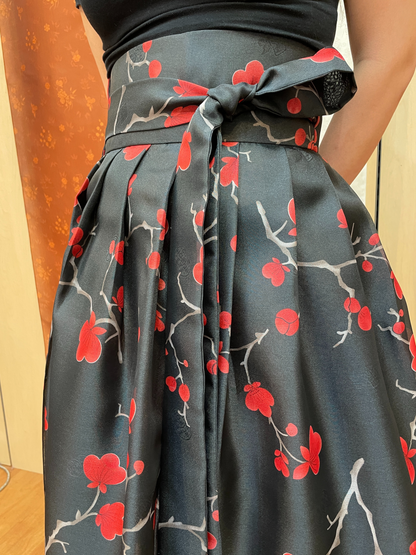 Black Cherry Floral Wrap Skirt
