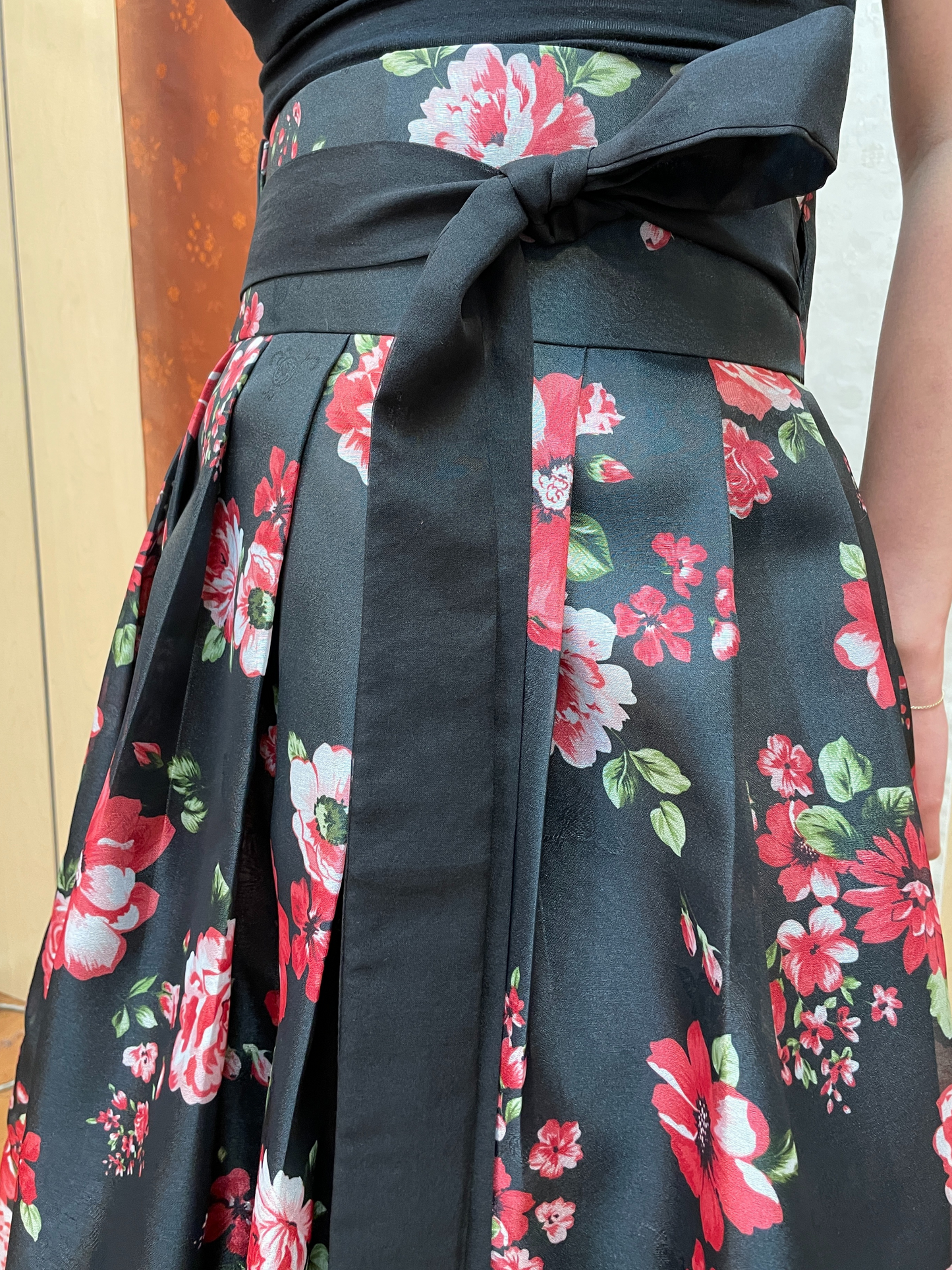 Black Floral Wrap Skirt