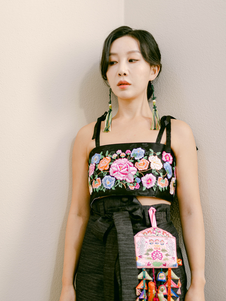 Flower Embroidered Hanbok Crop Top