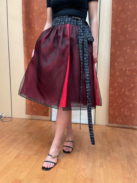 Red Split Wrap Skirt