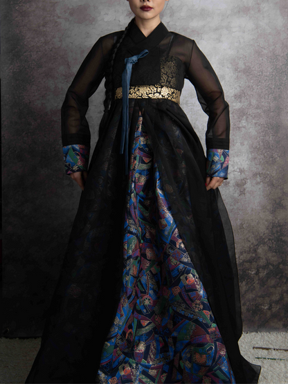 Black and Multi Blue Jeogori Jacket