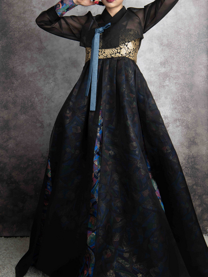 Black and Multi Blue Jeogori Jacket