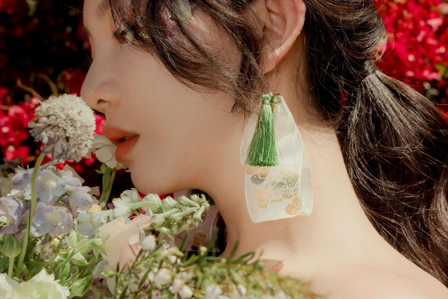 White & Green Hanbok Earrings
