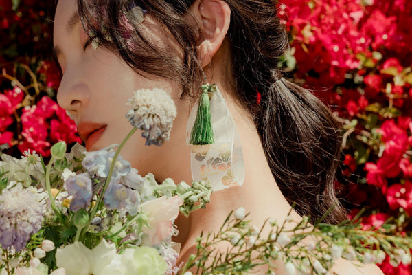 White & Green Hanbok Earrings