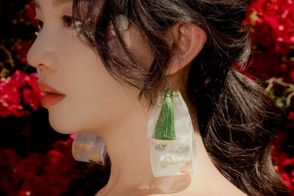 White & Green Hanbok Earrings