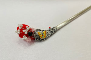 Hyanggi Red Traditional Korean Hair Pin Ornament