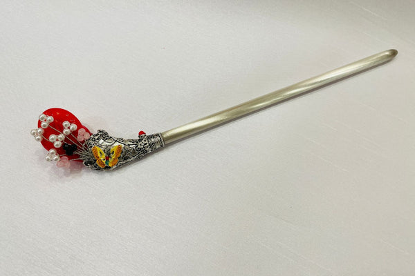 Hyanggi Red Traditional Korean Hair Pin Ornament