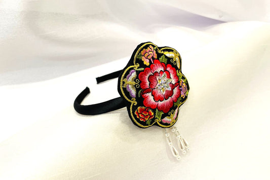 Black Korean Traditional Embroidered Headband