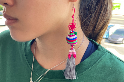 Lucky Bag Tassel Earrings (Blue/Pink)